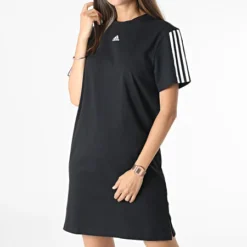 Adidas Sportswear Robe Tee Shirt Femme A Bandes GS1371 Noir -Promos Sublisane Magasin adidas 272369 GS1371 20210712T144553 03