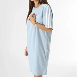 Adidas Originals Robe Tee Shirt A Bandes Femme 3 Stripes IL3315 Bleu Clair -Promos Sublisane Magasin adidas 372729 IL3315 20230524T140258 03