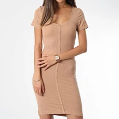 Robe Manches Courtes Femme Harper Camel
