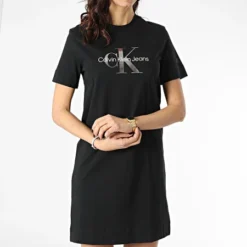 Calvin Klein Robe Tee Shirt Femme Gunmetal Monogram 7755 Noir -Promos Sublisane Magasin calvin klein 297672 J20J217755 BEH 20220125T160808 03