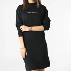 Calvin Klein Robe Sweat Crewneck Femme Shrunken Institutional 7696 Noir