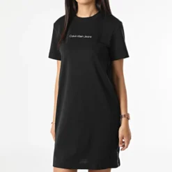 Calvin Klein Robe Tee Shirt Femme A Bandes 9916 Noir