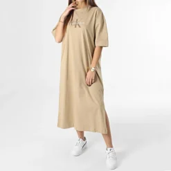 Calvin Klein Robe Femme Tee Shirt Monologo Long 0511 Beige -Promos Sublisane Magasin calvin klein 349109 J20J220511 PF2 20221209T145208 03
