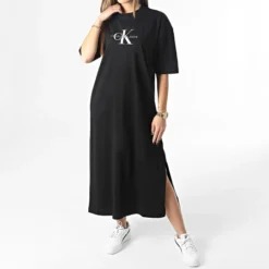 Calvin Klein Robe Femme Tee Shirt Monologo Long 0511 Noir -Promos Sublisane Magasin calvin klein 349110 J20J220511 BEH 20221209T145225 03