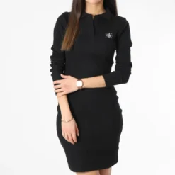 Calvin Klein Robe Femme Badge Polo Collar 0352 Noir -Promos Sublisane Magasin calvin klein 351300 J20J220352 BEH 20221222T163151 03