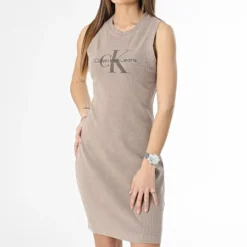 Calvin Klein Robe Débardeur Femme Mineral Dye Rib 1563 Marron