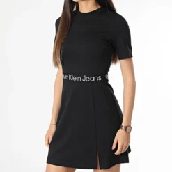 Calvin Klein Robe Manches Courtes Femme Tape Milano 1408 Noir