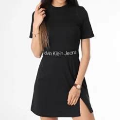 Calvin Klein Robe Manches Courtes Femme Tape Milano 1408 Noir -Promos Sublisane Magasin calvin klein 371031 J20J221408 BEH 20230512T152523 03