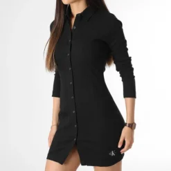 Calvin Klein Robe Chemise Manches Longues Femme 1644 Noir