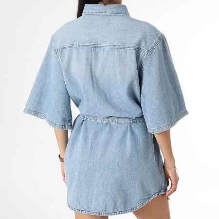 Calvin Klein Robe Chemise Jean Manches Courtes Femme 1268 Bleu Denim 6 Calvin Klein Robe Chemise Jean Manches Courtes Femme 1268 Bleu Denim â Image 4