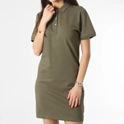 Robe Polo Manches Courtes Femme Vert Kaki