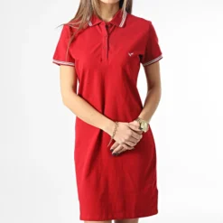 KAPORAL Robe Polo Manches Courtes Femme Julix Rouge Argenté -Promos Sublisane Magasin kaporal 350138 JULIXW22 CARMIN 20221208T150603 03