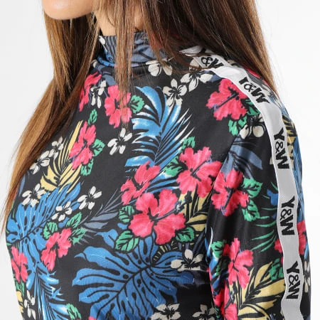 Robe Manches Longues A Bandes Femme Flower Réversible Noir Bleu Rouge 4 Robe Manches Longues A Bandes Femme Flower Réversible Noir Bleu Rouge – Image 2