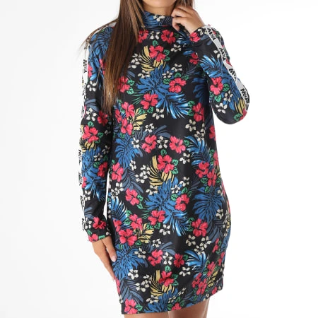 Robe Manches Longues A Bandes Femme Flower Réversible Noir Bleu Rouge 6 Robe Manches Longues A Bandes Femme Flower Réversible Noir Bleu Rouge – Image 4