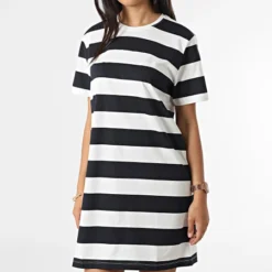 ONLY Robe Tee Shirt Femme June Stripe Bleu Marine Blanc