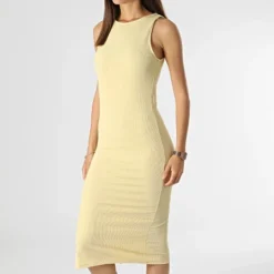 ONLY Robe Femme Bianca Jaune -Promos Sublisane Magasin only 316452 15261553 STRAW 20220505T163801 03