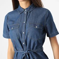 ONLY Robe Jean Manches Courtes Femme Bella Bleu Denim -Promos Sublisane Magasin only 319479 15231238 MEDIUM BLUE DENIM 20220518T150255 02