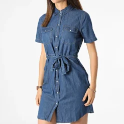 ONLY Robe Jean Manches Courtes Femme Bella Bleu Denim -Promos Sublisane Magasin only 319479 15231238 MEDIUM BLUE DENIM 20220518T150256 03