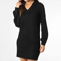 ONLY Robe Pull Col V Femme Drea 15271687 Noir -Promos Sublisane Magasin only 338294 15271687 BLACK SOLID 20221011T155347 03