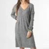 ONLY Robe Pull Femme Elanora Gris Chiné -Promos Sublisane Magasin only 343857 15207844 DARK GREY MELANGE 20221209T142736 01