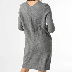 ONLY Robe Pull Femme Elanora Gris Chiné -Promos Sublisane Magasin only 343857 15207844 DARK GREY MELANGE 20221209T142902 04