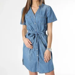 ONLY Robe Jean Femme Manches Courtes Saint Bleu Denim