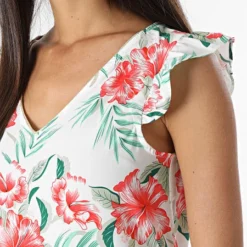 ONLY Robe Femme Sylvie Blanc Floral -Promos Sublisane Magasin only 363082 15284614 CLOUD DANCER JUNGLE 20230414T145447 02