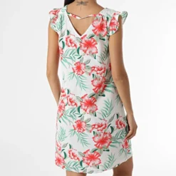 ONLY Robe Femme Sylvie Blanc Floral -Promos Sublisane Magasin only 363082 15284614 CLOUD DANCER JUNGLE 20230414T145450 04