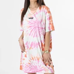 Vans Robe Tee Shirt Femme Center Vee Rose Orange Blanc -Promos Sublisane Magasin vans 363658 0046Q WHT 20230329T152655 03