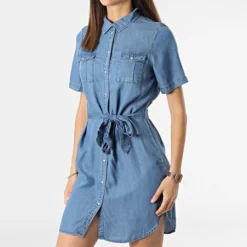 Vero Moda Robe Chemise Femme Silja Bleu Denim -Promos Sublisane Magasin vero moda 309658 10251330 MEDIUM BLUE DENIM 20220330T141250 03