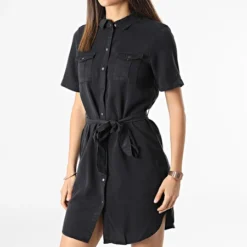 Vero Moda Robe Chemise Femme Silja Noir -Promos Sublisane Magasin vero moda 309660 10251330 BLACK DENIM 20220329T160810 03