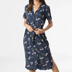 Vero Moda Robe Chemise Femme Vica Bleu Marine Floral